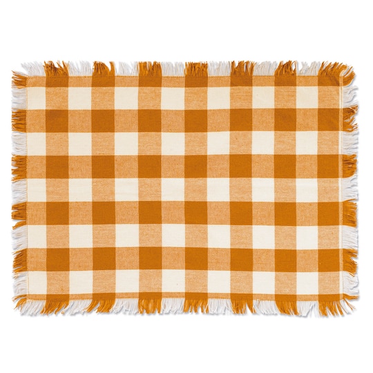 DII® Pumpkin Spice Heavyweight Check Fringed Placemat Set